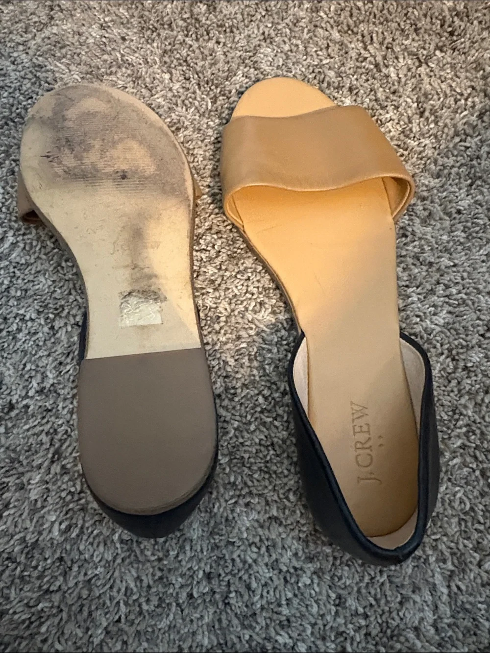 J. Crew Tan and Black Leather D'Orsay Mules